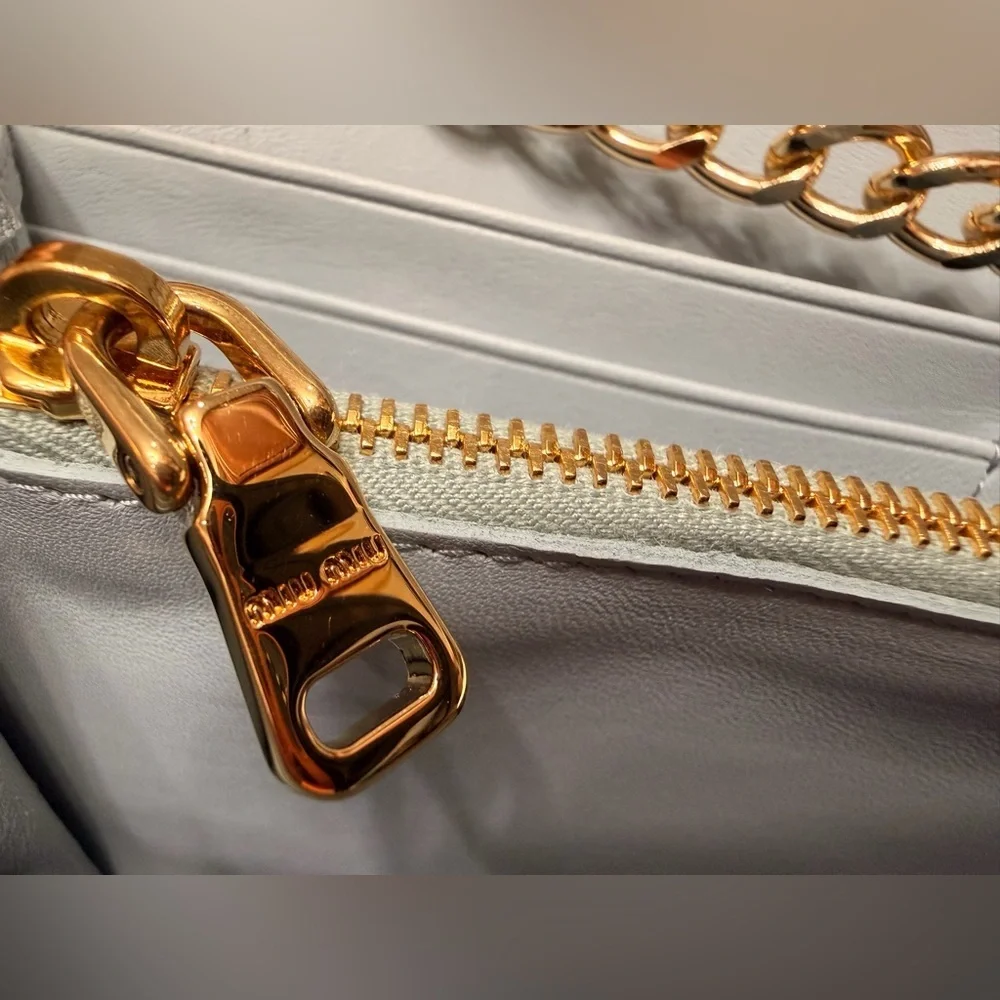 Miu Miu Matelasse Bifold Long Wallet Logo Leather Cielo Blue